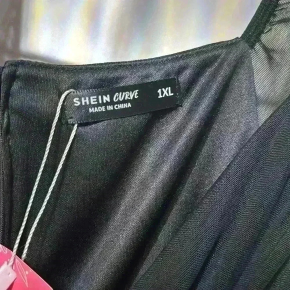 Black Ruched Mesh Dress - Picture 4 of 5